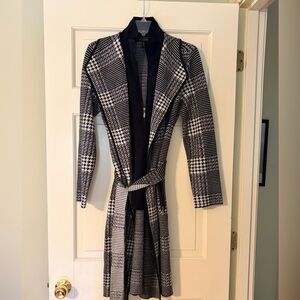 Black & White Plaid Women's Belted Sweater Coat